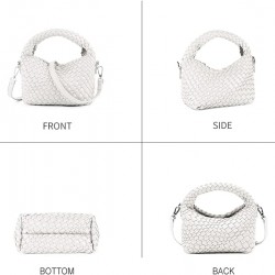 Women Woven Tote Small Crossbody Bag, Weave Quilted Purse Square Shoulder Bag Woven Handbag with Detachable Strap