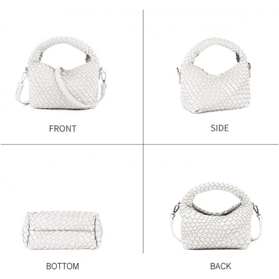 Women Woven Tote Small Crossbody Bag, Weave Quilted Purse Square Shoulder Bag Woven Handbag with Detachable Strap