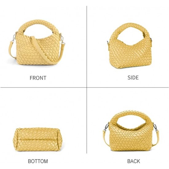 Women Woven Tote Small Crossbody Bag, Weave Quilted Purse Square Shoulder Bag Woven Handbag with Detachable Strap