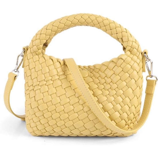 Women Woven Tote Small Crossbody Bag, Weave Quilted Purse Square Shoulder Bag Woven Handbag with Detachable Strap