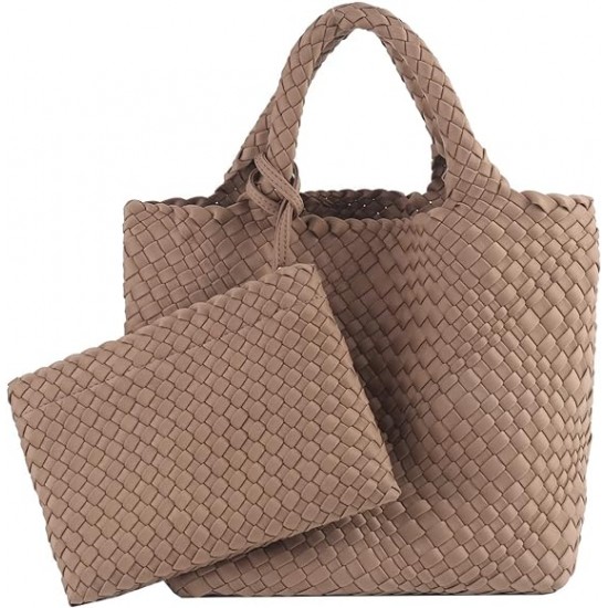 Woven Tote Bag + Purse Women Neoprene Tote Handbag Fashion Large Shoulder Top-Handle Travel Bag Underarm Shopper Bag