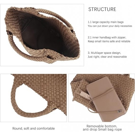 Woven Tote Bag + Purse Women Neoprene Tote Handbag Fashion Large Shoulder Top-Handle Travel Bag Underarm Shopper Bag