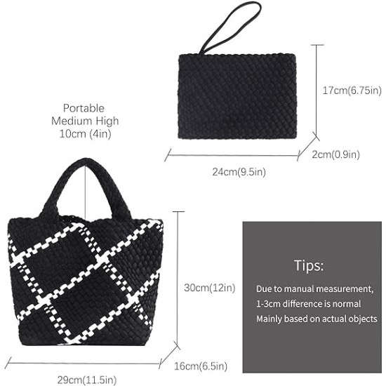 Woven Tote Bag + Purse Women Neoprene Tote Handbag Fashion Large Shoulder Top-Handle Travel Bag Underarm Shopper Bag