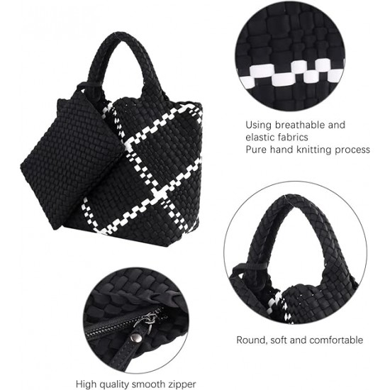 Woven Tote Bag + Purse Women Neoprene Tote Handbag Fashion Large Shoulder Top-Handle Travel Bag Underarm Shopper Bag