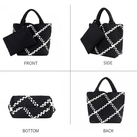 Woven Tote Bag + Purse Women Neoprene Tote Handbag Fashion Large Shoulder Top-Handle Travel Bag Underarm Shopper Bag