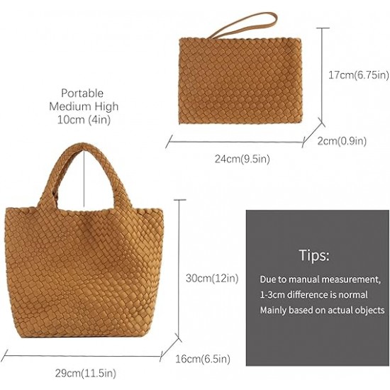 Woven Tote Bag + Purse Women Neoprene Tote Handbag Fashion Large Shoulder Top-Handle Travel Bag Underarm Shopper Bag