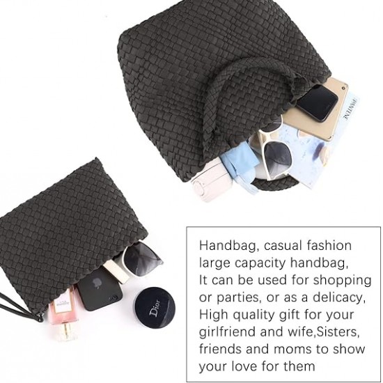 Woven Tote Bag + Purse Women Neoprene Tote Handbag Fashion Large Shoulder Top-Handle Travel Bag Underarm Shopper Bag