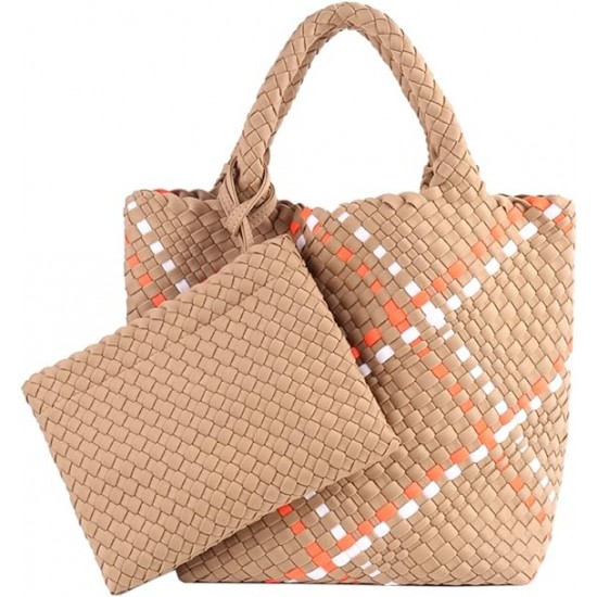 Woven Tote Bag + Purse Women Neoprene Tote Handbag Fashion Large Shoulder Top-Handle Travel Bag Underarm Shopper Bag