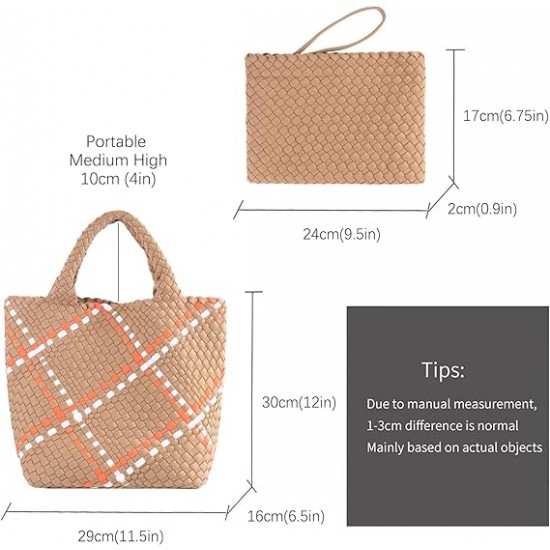 Woven Tote Bag + Purse Women Neoprene Tote Handbag Fashion Large Shoulder Top-Handle Travel Bag Underarm Shopper Bag