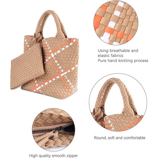 Woven Tote Bag + Purse Women Neoprene Tote Handbag Fashion Large Shoulder Top-Handle Travel Bag Underarm Shopper Bag