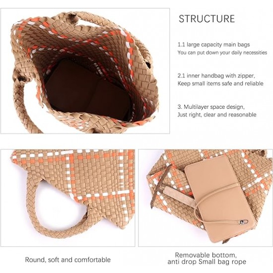 Woven Tote Bag + Purse Women Neoprene Tote Handbag Fashion Large Shoulder Top-Handle Travel Bag Underarm Shopper Bag