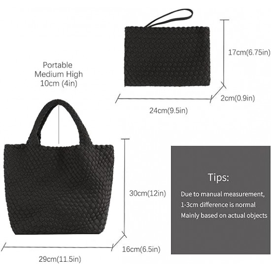 Woven Tote Bag + Purse Women Neoprene Tote Handbag Fashion Large Shoulder Top-Handle Travel Bag Underarm Shopper Bag