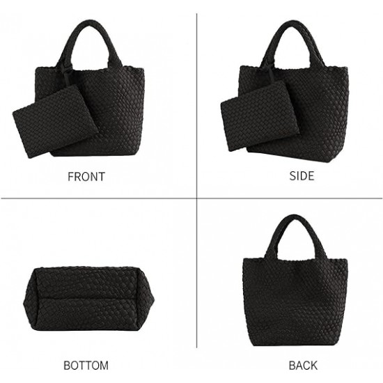 Woven Tote Bag + Purse Women Neoprene Tote Handbag Fashion Large Shoulder Top-Handle Travel Bag Underarm Shopper Bag