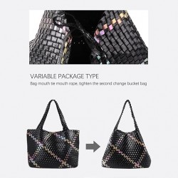 Woven Bag for Women, Vegan Leather Tote Bag Large Summer Beach Travel Handbag and Purse Retro Handmade Shoulder Bag