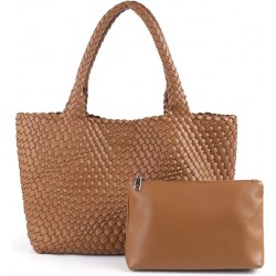 Woven Bag for Women, Vegan Leather Tote Bag Large Summer Beach Travel Handbag and Purse Retro Handmade Shoulder Bag