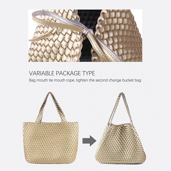 Woven Bag for Women, Vegan Leather Tote Bag Large Summer Beach Travel Handbag and Purse Retro Handmade Shoulder Bag