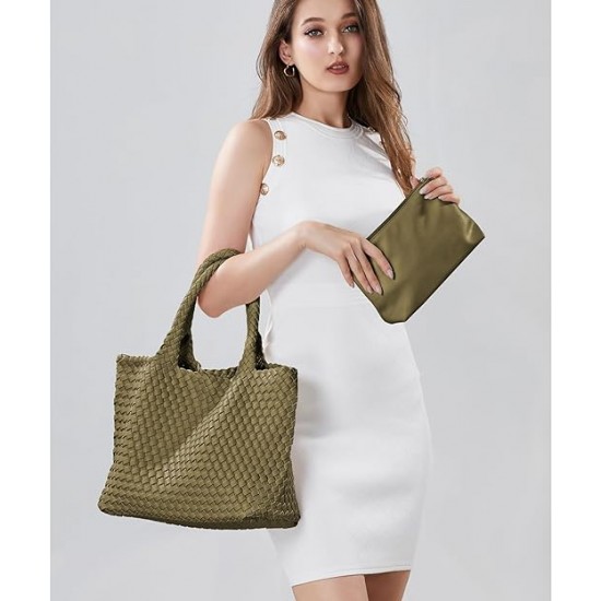 Woven Bag for Women, Vegan Leather Tote Bag Large Summer Beach Travel Handbag and Purse Retro Handmade Shoulder Bag