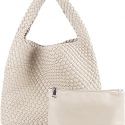 Women Vegan Leather Hand-Woven Tote Handbag Fashion Shoulder Top-handle Bag All-Match Underarm Bag with Purse