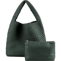 Women Vegan Leather Hand-Woven Tote Handbag Fashion Shoulder Top-handle Bag All-Match