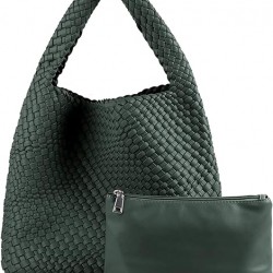 Women Vegan Leather Hand-Woven Tote Handbag Fashion Shoulder Top-handle Bag All-Match