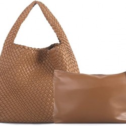 Women Vegan Leather Hand-Woven Tote Handbag Fashion Shoulder Top-handle Bag All-Match Underarm Bag with Purse