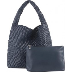 Women Vegan Leather Hand-Woven Tote Handbag Fashion Shoulder Top-handle Bag All-Match Underarm Bag with Purse