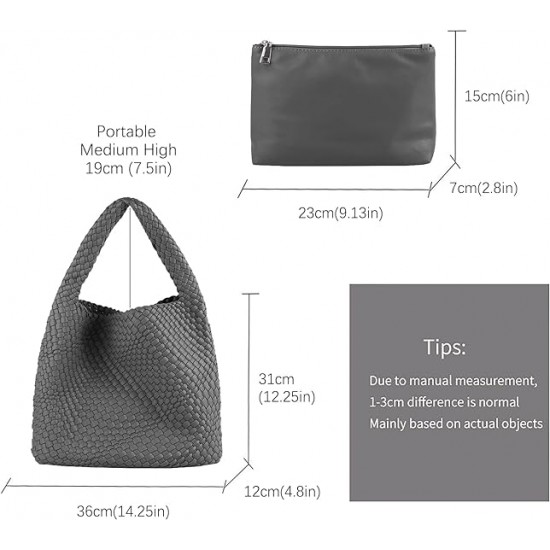 Women Vegan Leather Hand-Woven Tote Handbag Fashion Shoulder Top-handle Bag All-Match Underarm Bag with Purse