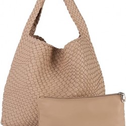 Women Vegan Leather Hand-Woven Tote Handbag Fashion Shoulder Top-handle Bag All-Match Underarm Bag with Purse