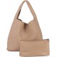 Women Vegan Leather Hand-Woven Tote Handbag Fashion Shoulder Top-handle Bag All-Match Underarm Bag with Purse