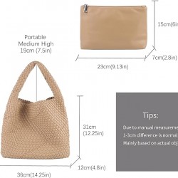 Women Vegan Leather Hand-Woven Tote Handbag Fashion Shoulder Top-handle Bag All-Match Underarm Bag with Purse