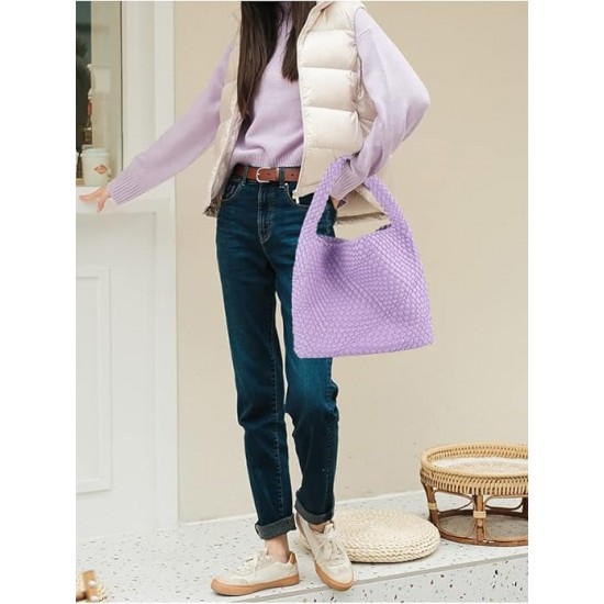 Women Vegan Leather Hand-Woven Tote Handbag Fashion Shoulder Top-handle Bag All-Match Underarm Bag with Purse