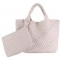 Woven Tote Bag, Women Macaron Soft Leather Weave Handbag Purse Wrist Bag Large Capacity Work Shopping Travel Daily