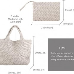 Woven Tote Bag, Women Macaron Soft Leather Weave Handbag Purse Wrist Bag Large Capacity Work Shopping Travel Daily