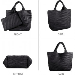 Woven Tote Bag, Women Macaron Soft Leather Weave Handbag Purse Wrist Bag Large Capacity Work Shopping Travel Daily