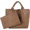 Woven Tote Bag, Women Macaron Soft Leather Weave Handbag Purse Wrist Bag Large Capacity Work Shopping Travel Daily