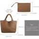 Woven Tote Bag, Women Macaron Soft Leather Weave Handbag Purse Wrist Bag Large Capacity Work Shopping Travel Daily