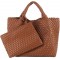 Woven Tote Bag, Women Macaron Soft Leather Weave Handbag Purse Wrist Bag Large Capacity Work Shopping Travel Daily