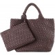 Woven Tote Bag, Women Macaron Soft Leather Weave Handbag Purse Wrist Bag Large Capacity Work Shopping Travel Daily