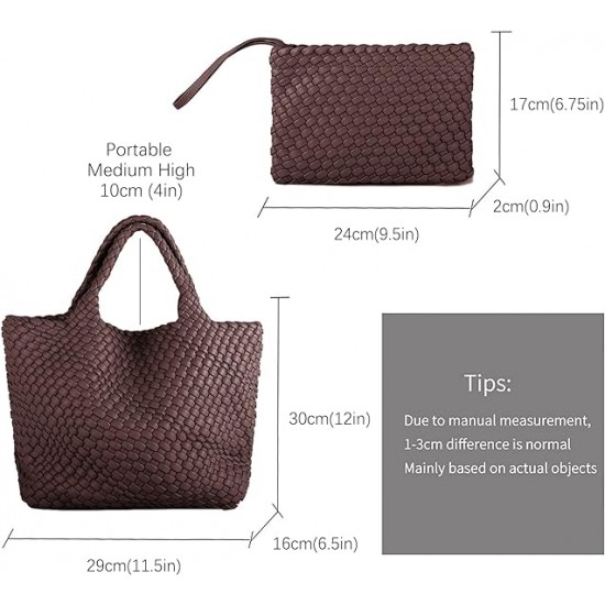 Woven Tote Bag, Women Macaron Soft Leather Weave Handbag Purse Wrist Bag Large Capacity Work Shopping Travel Daily