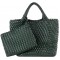 Woven Tote Bag, Women Macaron Soft Leather Weave Handbag Purse Wrist Bag Large Capacity Work Shopping Travel Daily