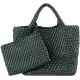 Woven Tote Bag, Women Macaron Soft Leather Weave Handbag Purse Wrist Bag Large Capacity Work Shopping Travel Daily