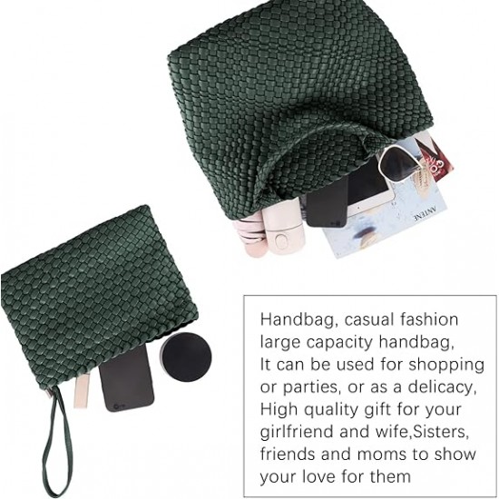 Woven Tote Bag, Women Macaron Soft Leather Weave Handbag Purse Wrist Bag Large Capacity Work Shopping Travel Daily