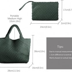 Woven Tote Bag, Women Macaron Soft Leather Weave Handbag Purse Wrist Bag Large Capacity Work Shopping Travel Daily