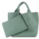 Woven Tote Bag, Women Macaron Soft Leather Weave Handbag Purse Wrist Bag Large Capacity Work Shopping Travel Daily