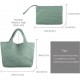 Woven Tote Bag, Women Macaron Soft Leather Weave Handbag Purse Wrist Bag Large Capacity Work Shopping Travel Daily