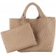 Woven Tote Bag, Women Macaron Soft Leather Weave Handbag Purse Wrist Bag Large Capacity Work Shopping Travel Daily