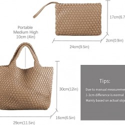 Woven Tote Bag, Women Macaron Soft Leather Weave Handbag Purse Wrist Bag Large Capacity Work Shopping Travel Daily