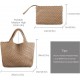 Woven Tote Bag, Women Macaron Soft Leather Weave Handbag Purse Wrist Bag Large Capacity Work Shopping Travel Daily