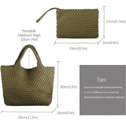 Woven Tote Bag, Women Macaron Soft Leather Weave Handbag Purse Wrist Bag Large Capacity Work Shopping Travel Daily