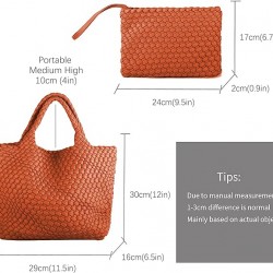 Woven Tote Bag, Women Macaron Soft Leather Weave Handbag Purse Wrist Bag Large Capacity Work Shopping Travel Daily